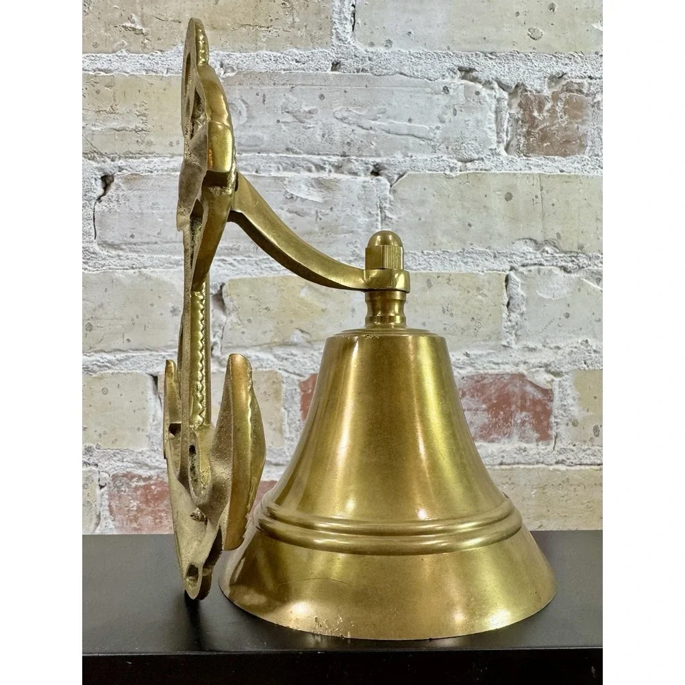 Vintage Solid Brass Ship Bell Anchor Wall Mount Nautical Maritime Rope 6.5